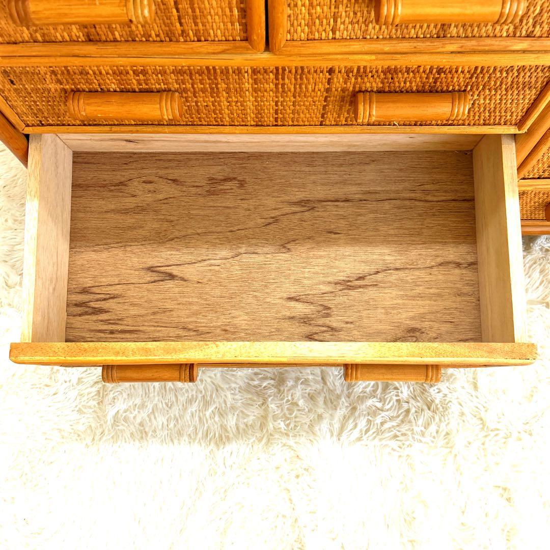 昭和レトロ　ラタンチェスト 4段10杯　籐 ワイド ローチェスト 棚 テレビ台