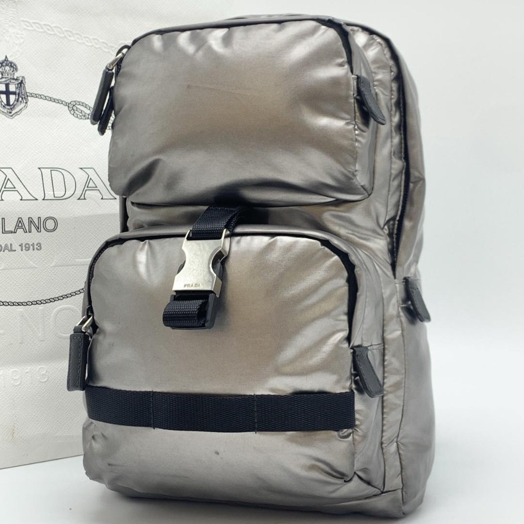 プラダ PVC ナイロン ボディバッグ ワンショルダー 1BZ026 シルバー
