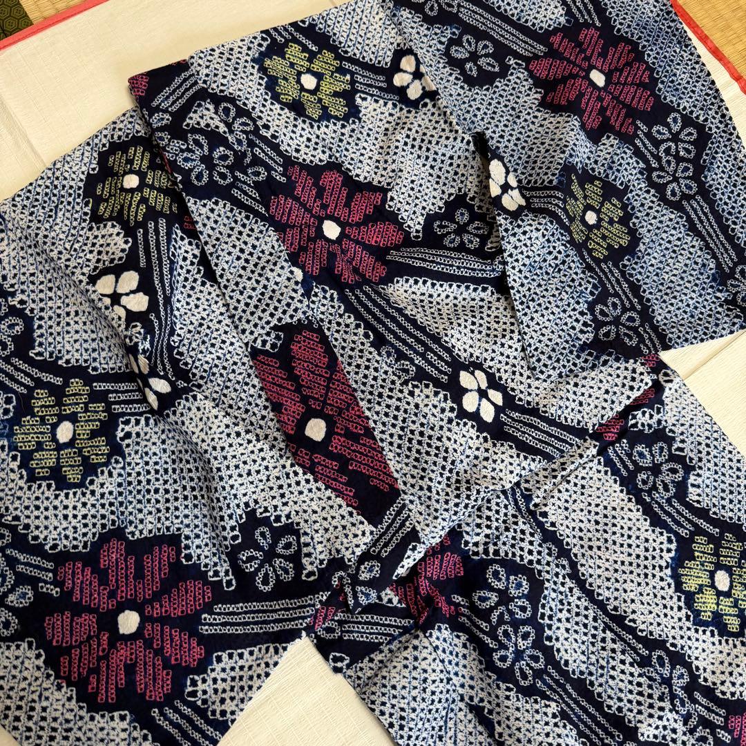 木綿 浴衣 有松絞り 花柄