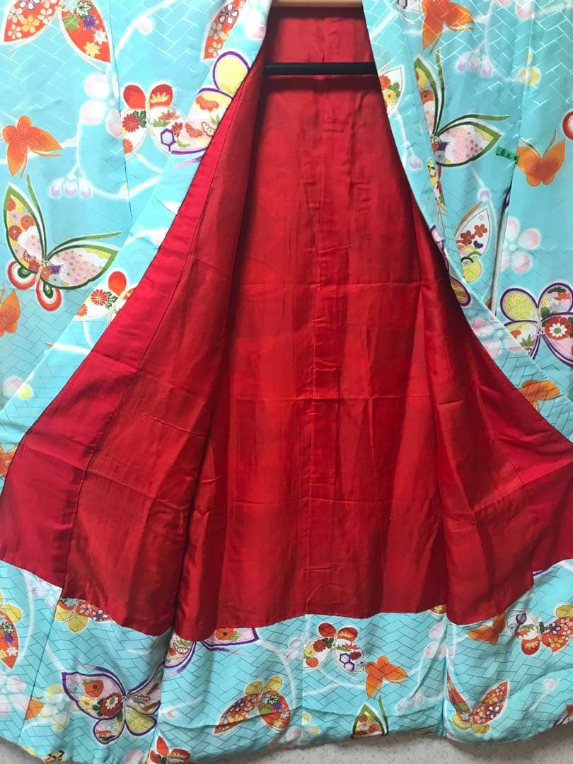 七五三7歳着物セット　アンティーク　正絹　水色　蝶々❤️