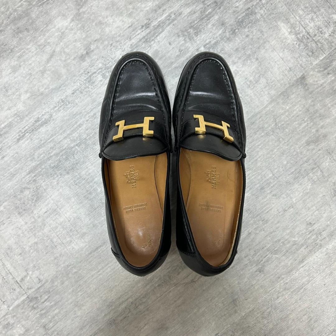 【Hermes】エルメス ローファー ゴールド金具 Hロゴ レザー 36 1/2