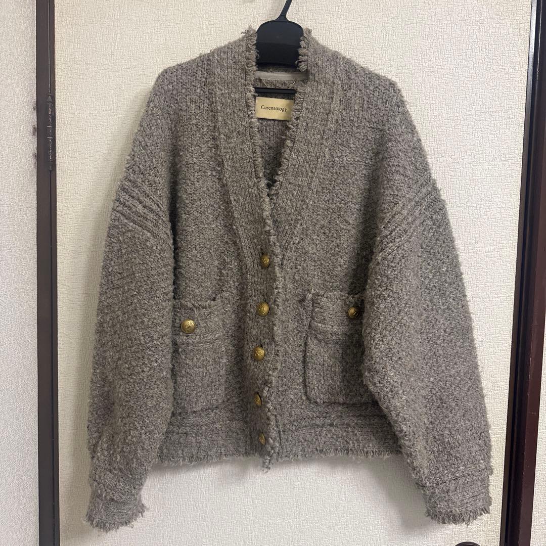 arri　Curensology ツイーディヤーンニットカーディガン