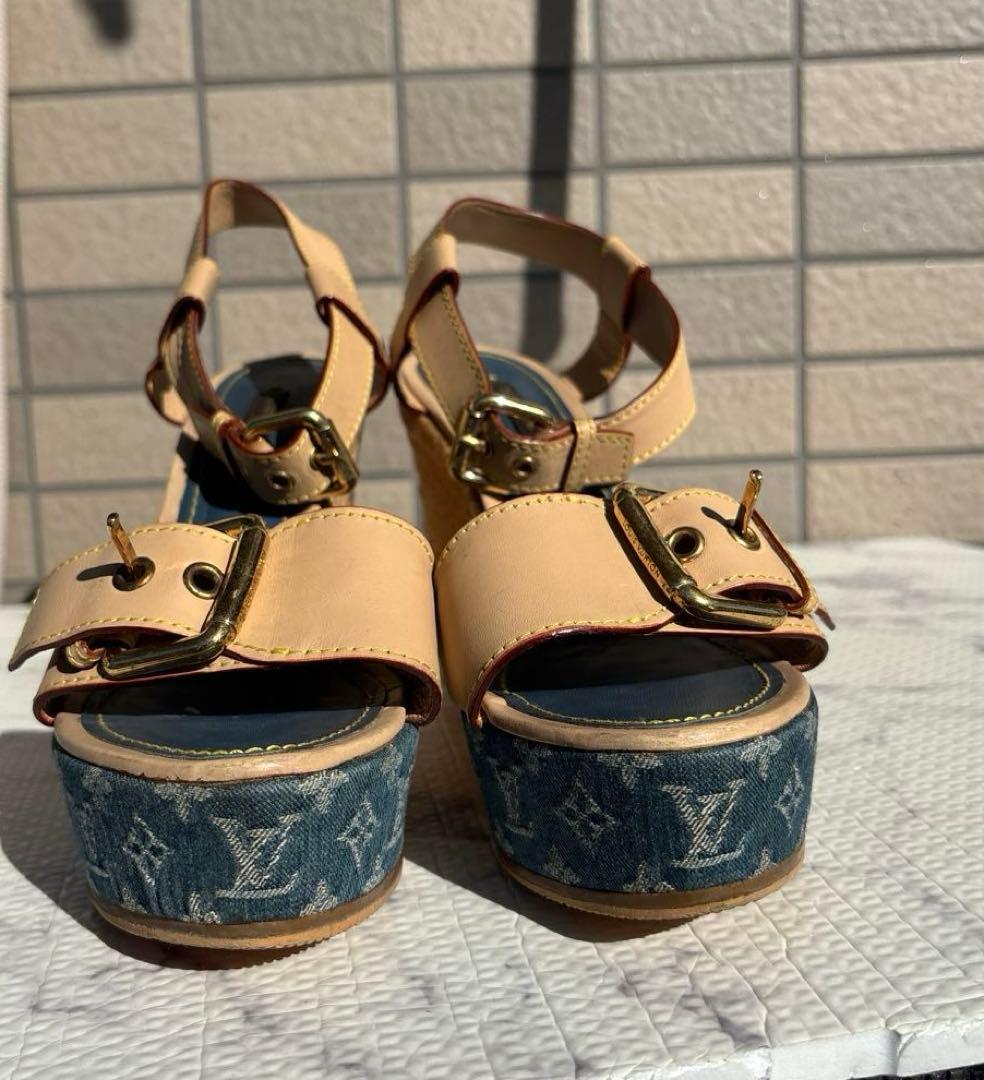 ルイヴィトン　厚底サンダル　デニム　モノグラム　シューズ　スニーカー　LV