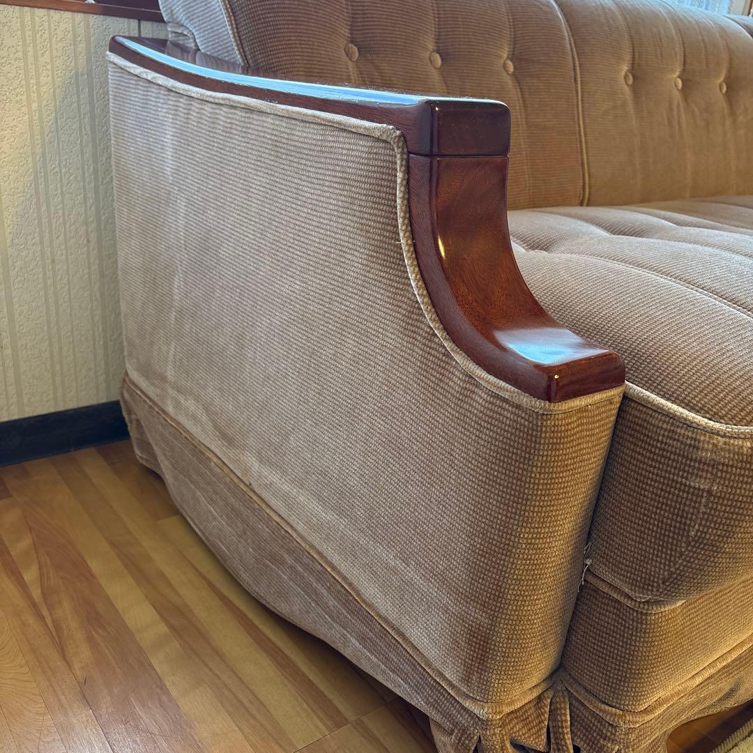 ③美品！昭和レトロ マルニ木工3人掛けソファ ビンテージ オールド コーデュロイ