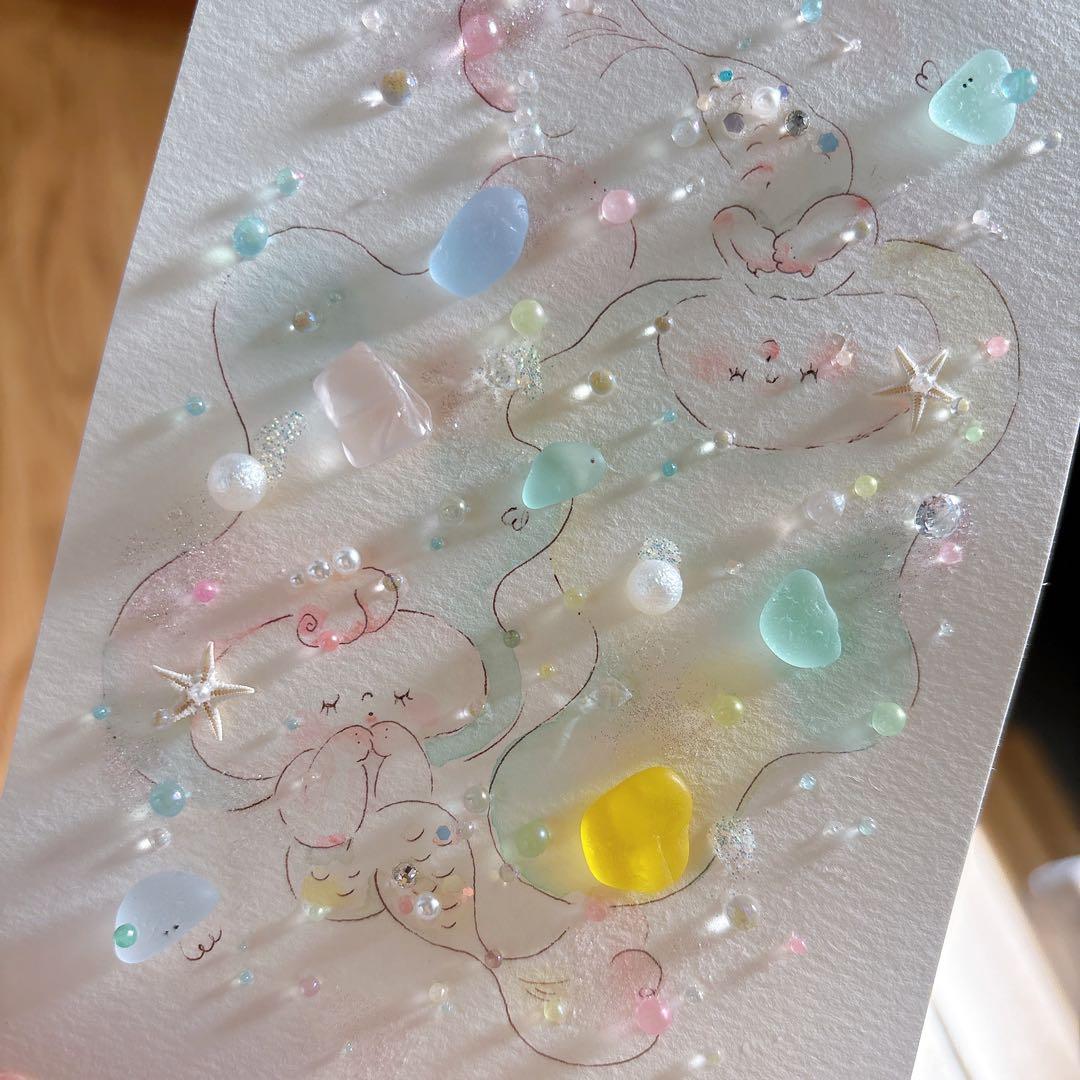 【マーメイド】イラスト　シーグラスアート　水彩画　原画