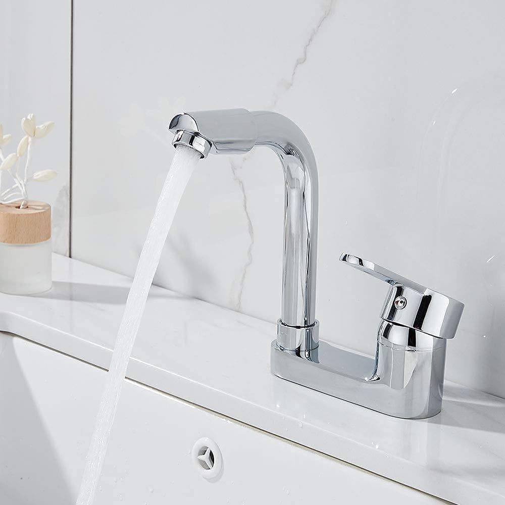 真鍮製 2穴洗面用水栓 シングルレバー 360° 回転