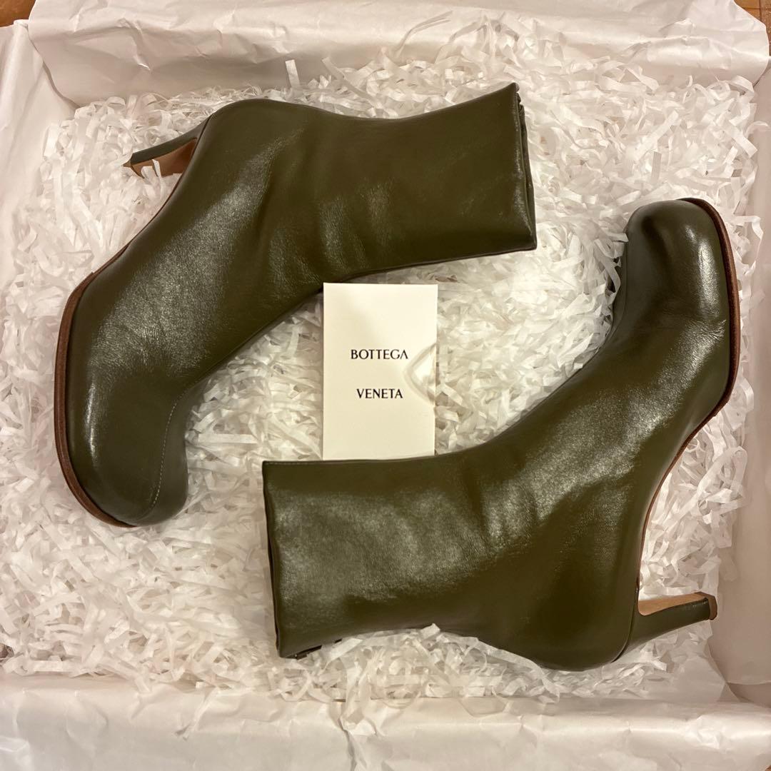 【美品】BOTTEGA VENETA ブロックアンクルブーツ37 カーキ