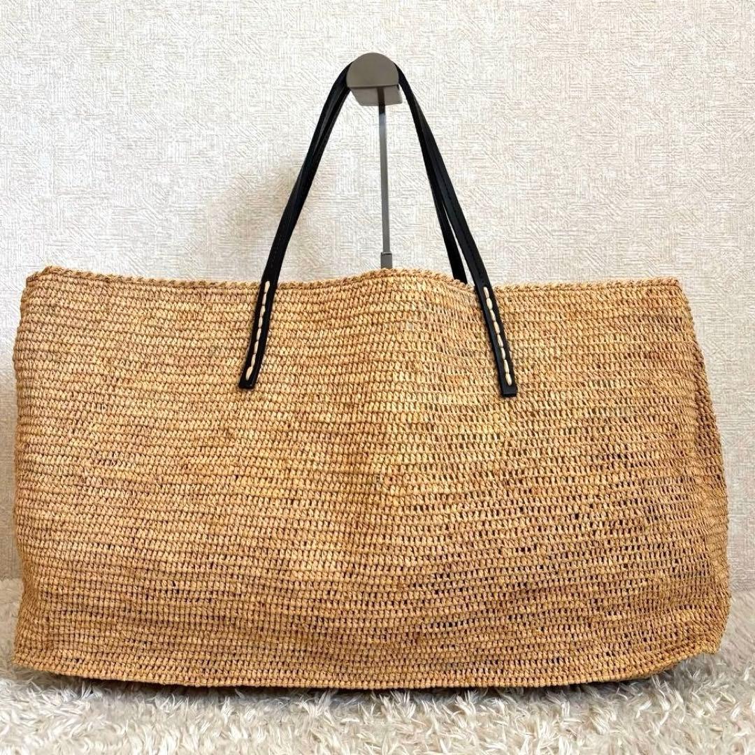美品✨大容量✨サンアルシデ ラフィア トートバッグ カゴ ナチュラル レザー