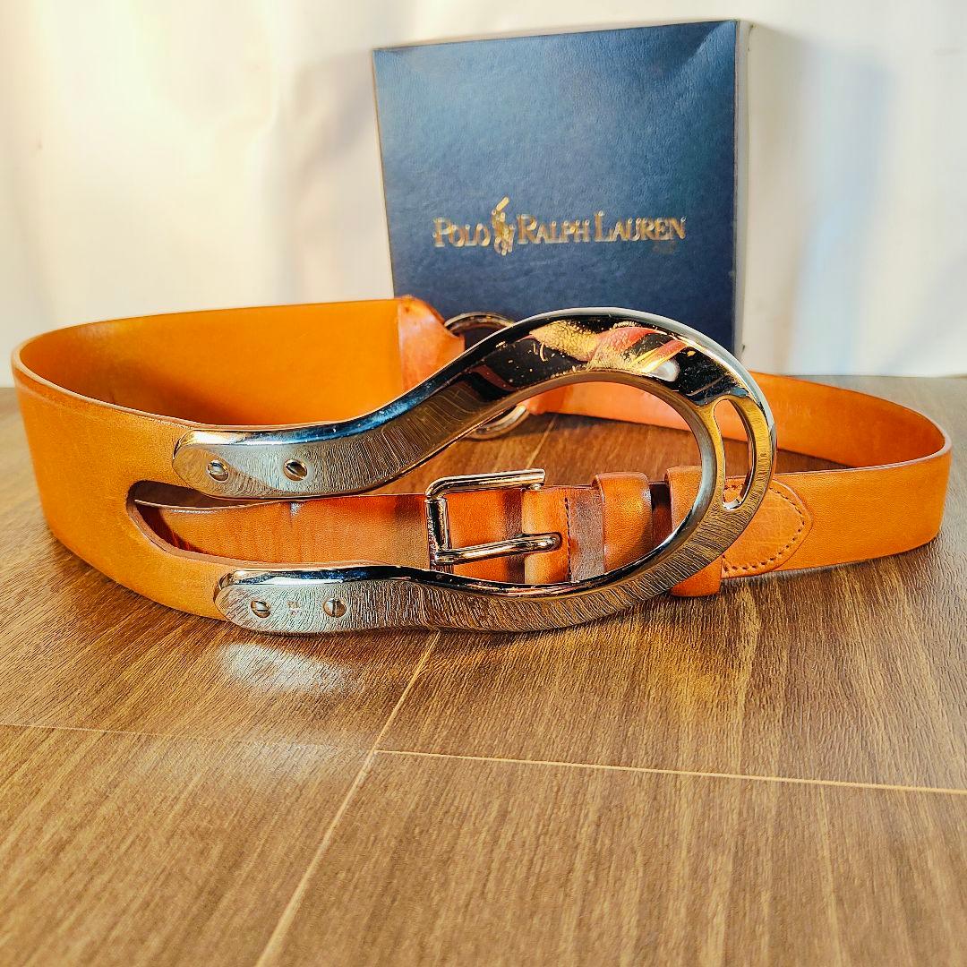 【極上品】ポロラルフローレン 高級ドレスベルト イタリア製　シルバー馬具バックル