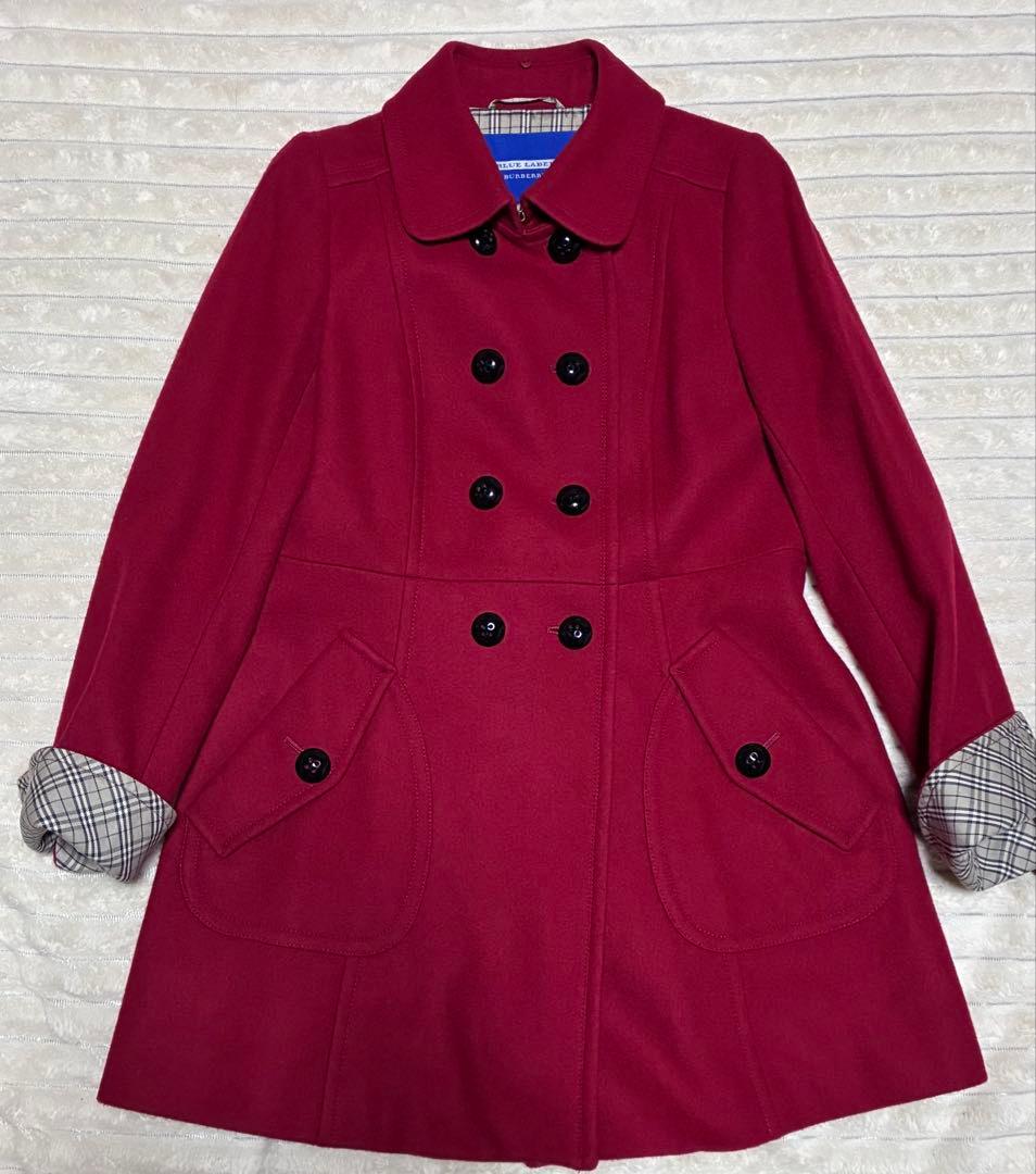 美品バーバリーブルーレーベル赤ウールコート38