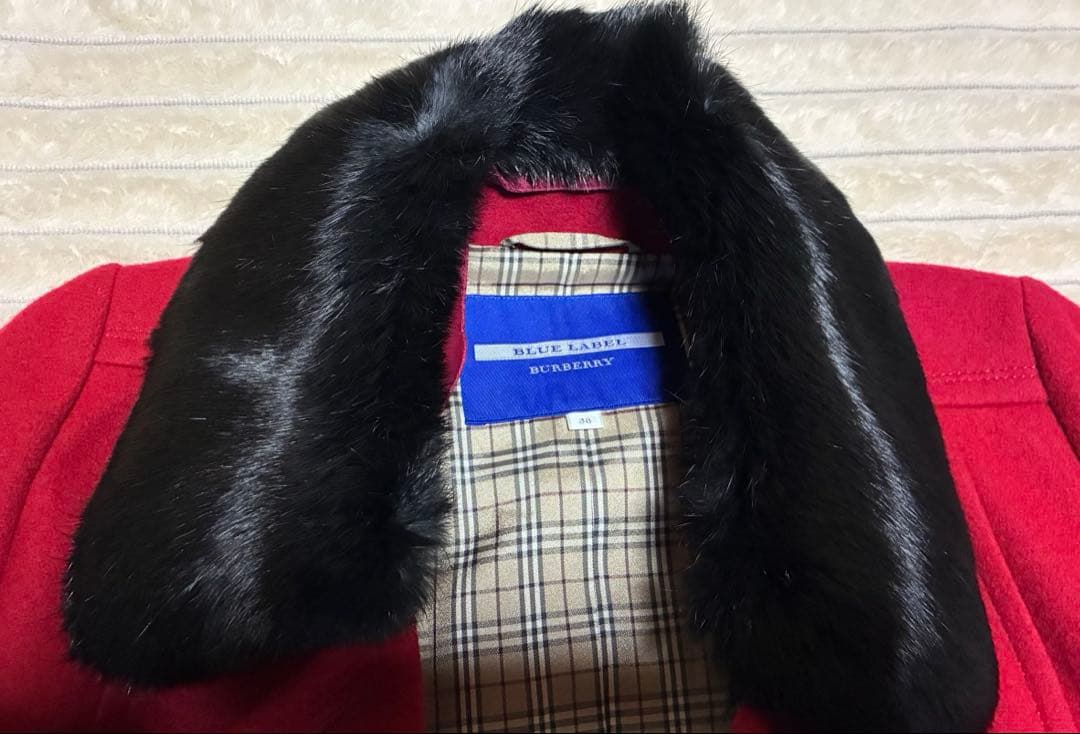 美品バーバリーブルーレーベル赤ウールコート38