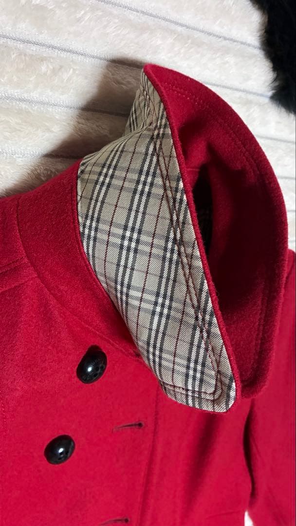 美品バーバリーブルーレーベル赤ウールコート38