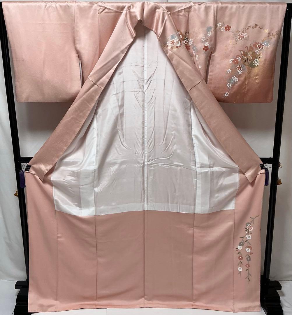 b183 正絹　袷　訪問着　蝶　金箔　極美品　トールサイズ　着物