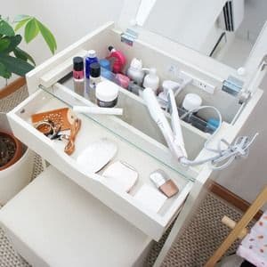 シンプル ドレッサーセット/化粧台・スツールセット 【木目ホワイト】 幅50cm