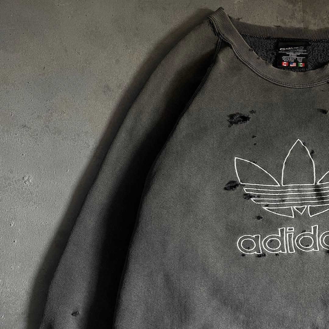 80's 万国旗タグ“adidas”墨黒“USA製”boro sweat