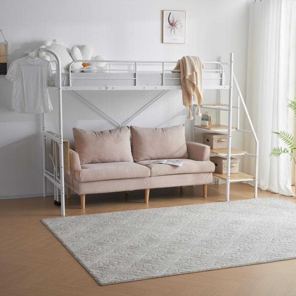 ロフトベッド【S】デスク・収納・コンセント付き 北欧風 スチール 耐震WHITE