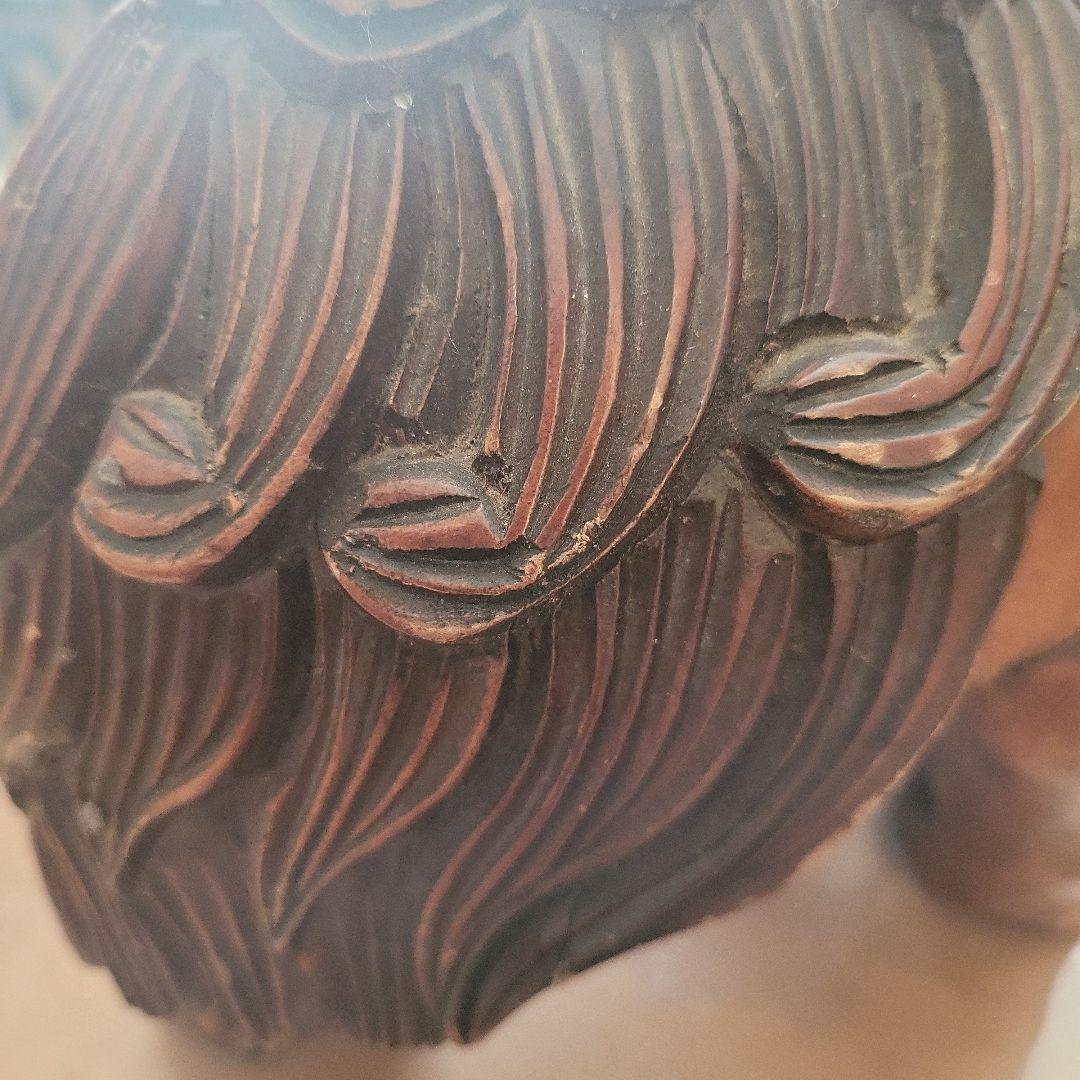 木製獅子彫刻 竹模様 シーサー 2体