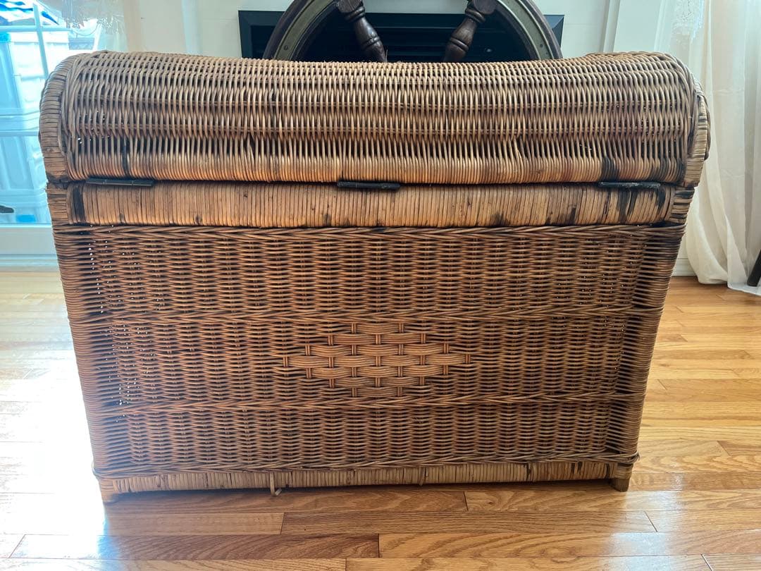 籐 ラタン 蓋付き カゴ バスケット リネン入れ 特大