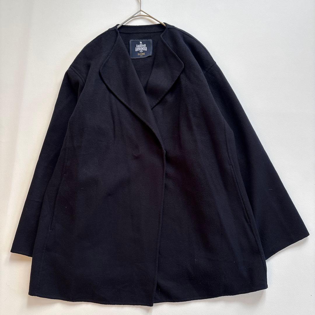 SLOBE IENA HAMILTON ダブルフェイスウールショートコート 紺