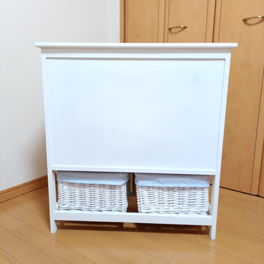 バスケット付3段フリルキャビネット　フレンチカントリー　可愛い　収納　木製　白