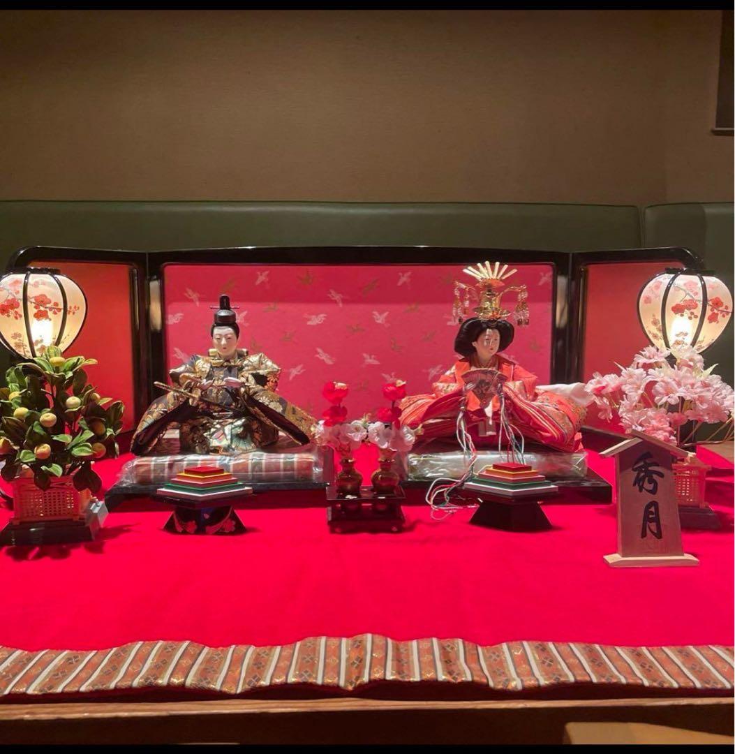 【送料込み】ひな人形セット 赤い布装飾
