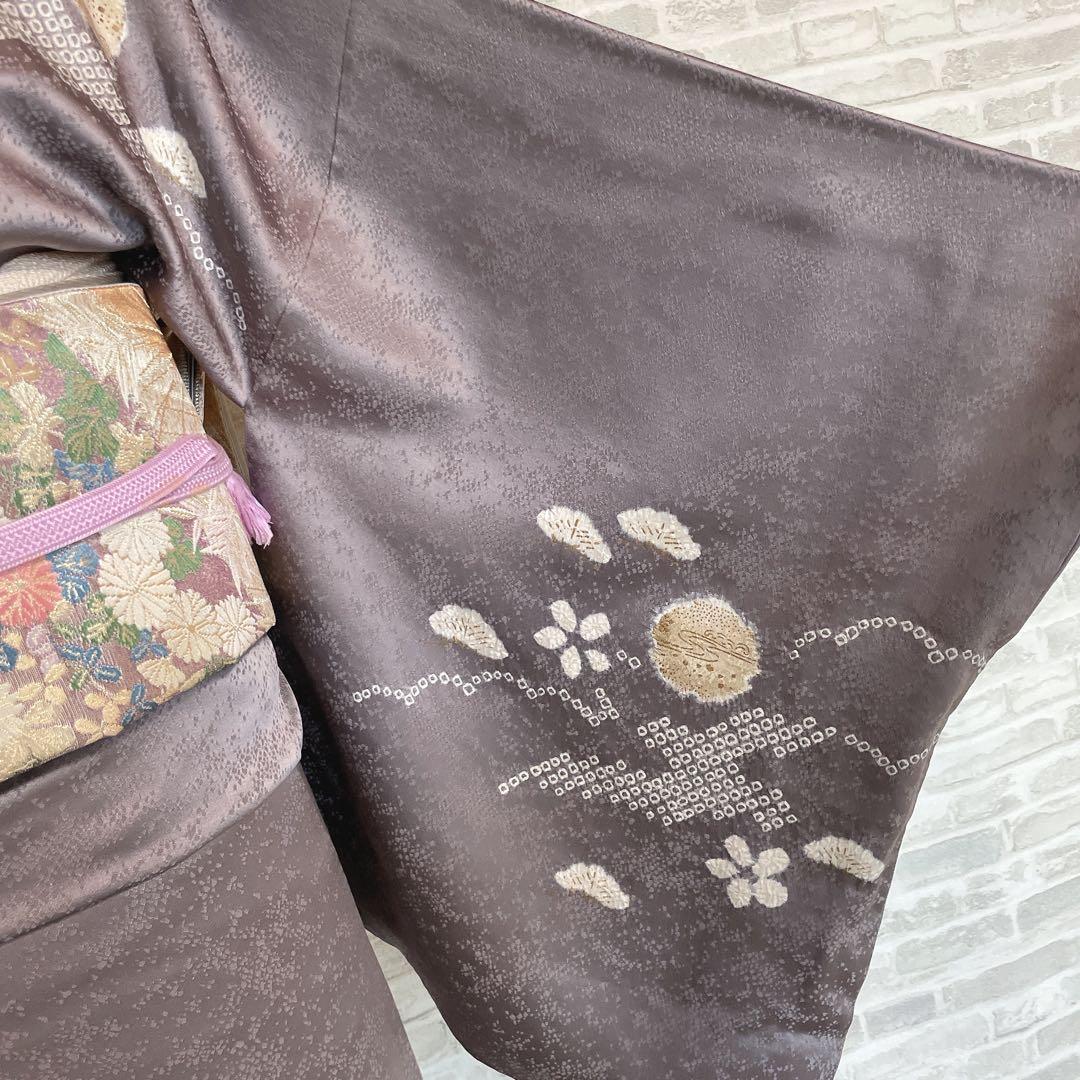 訪問着　フルセット　雪輪　松と梅　鹿の子絞り　金彩加工　手刺繍　着物　Q5