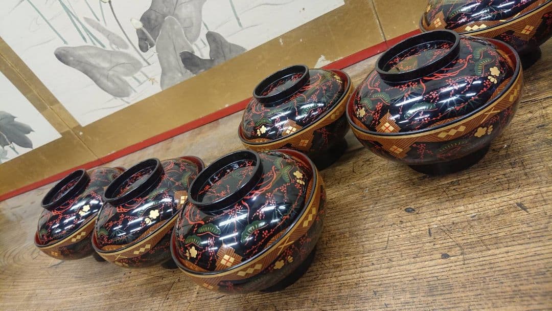 ☆松竹梅 蒔絵 煮物湾 10客セット☆ 漆器 浄法寺 秀衡椀 南部 懐石料理