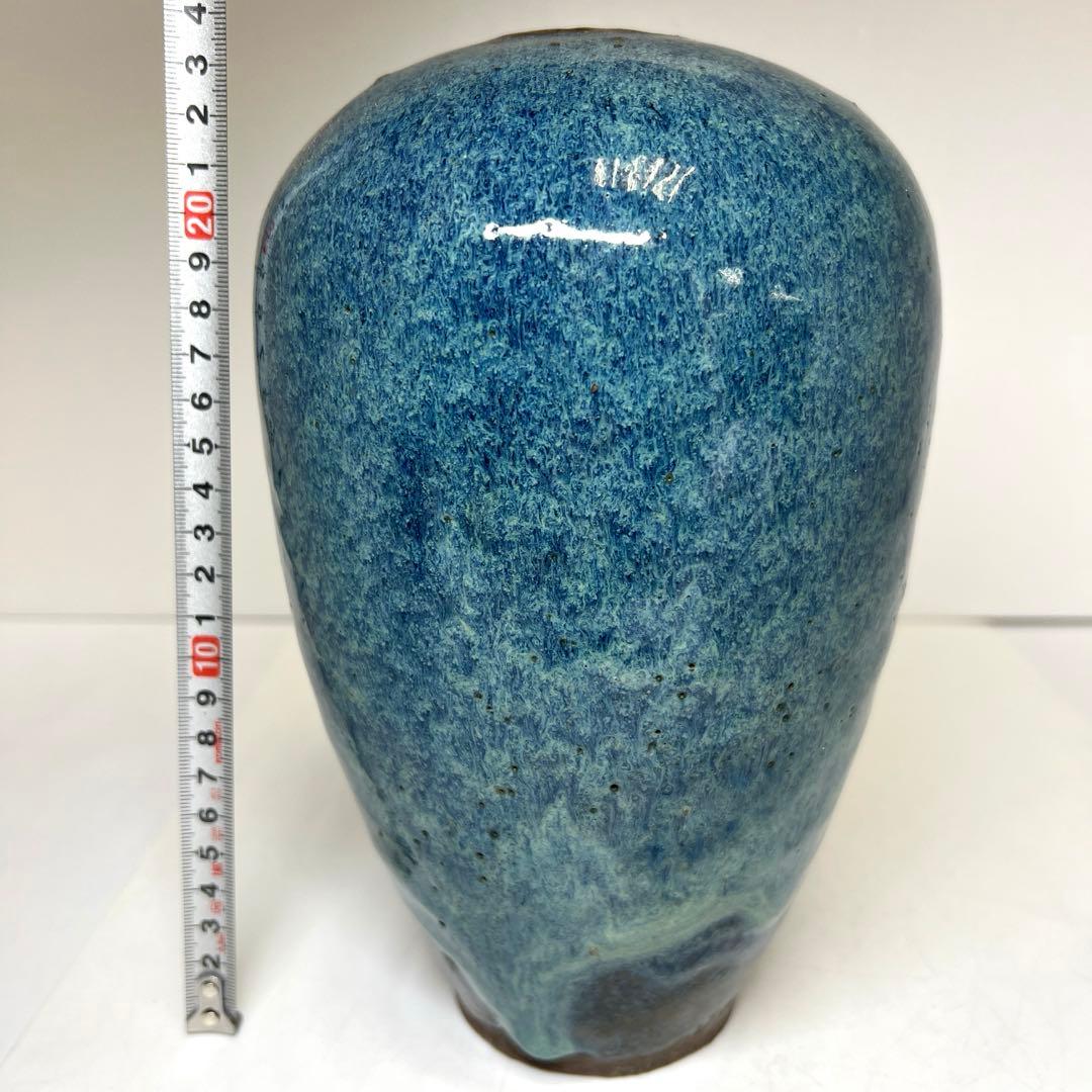 中国明末清朝期　なまこ釉花瓶　木箱付　高約24㎝　東Y8-0203☆2Fトヒルウ
