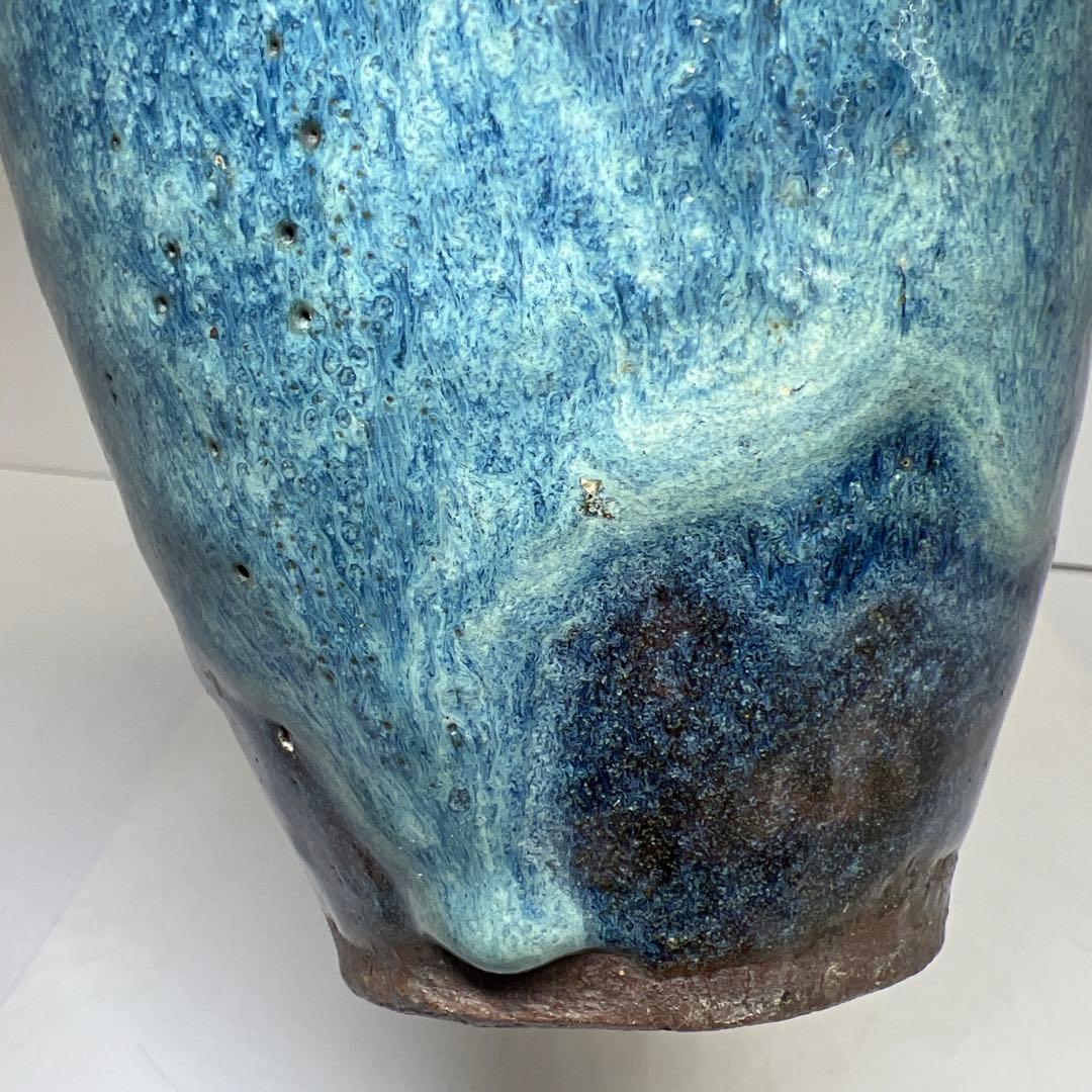 中国明末清朝期　なまこ釉花瓶　木箱付　高約24㎝　東Y8-0203☆2Fトヒルウ