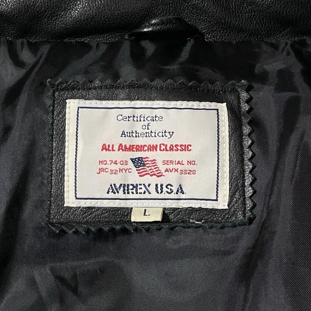 【美品】AVIREX 全面ラムレザー ダウンジャケット ブラック サイズL