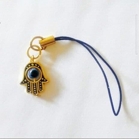邪視から身を守る☆神の手ハムサのお守りストラップ（ゴールド）