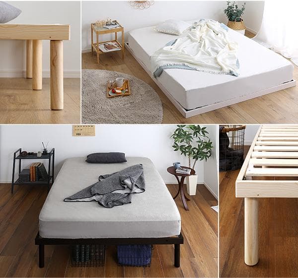 北欧産　パイン材　高さ2段階調整脚付き　すのこベッド　ダブル　フレーム