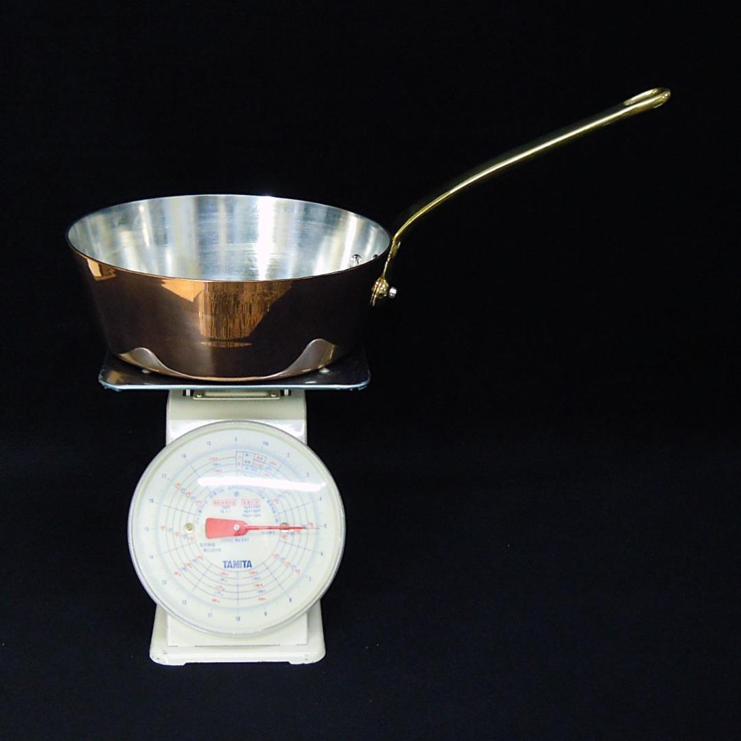 銅鍋 極厚3mm 径30cm 重量5kg テーパー型真鍮柄 和田助製作所 未使用