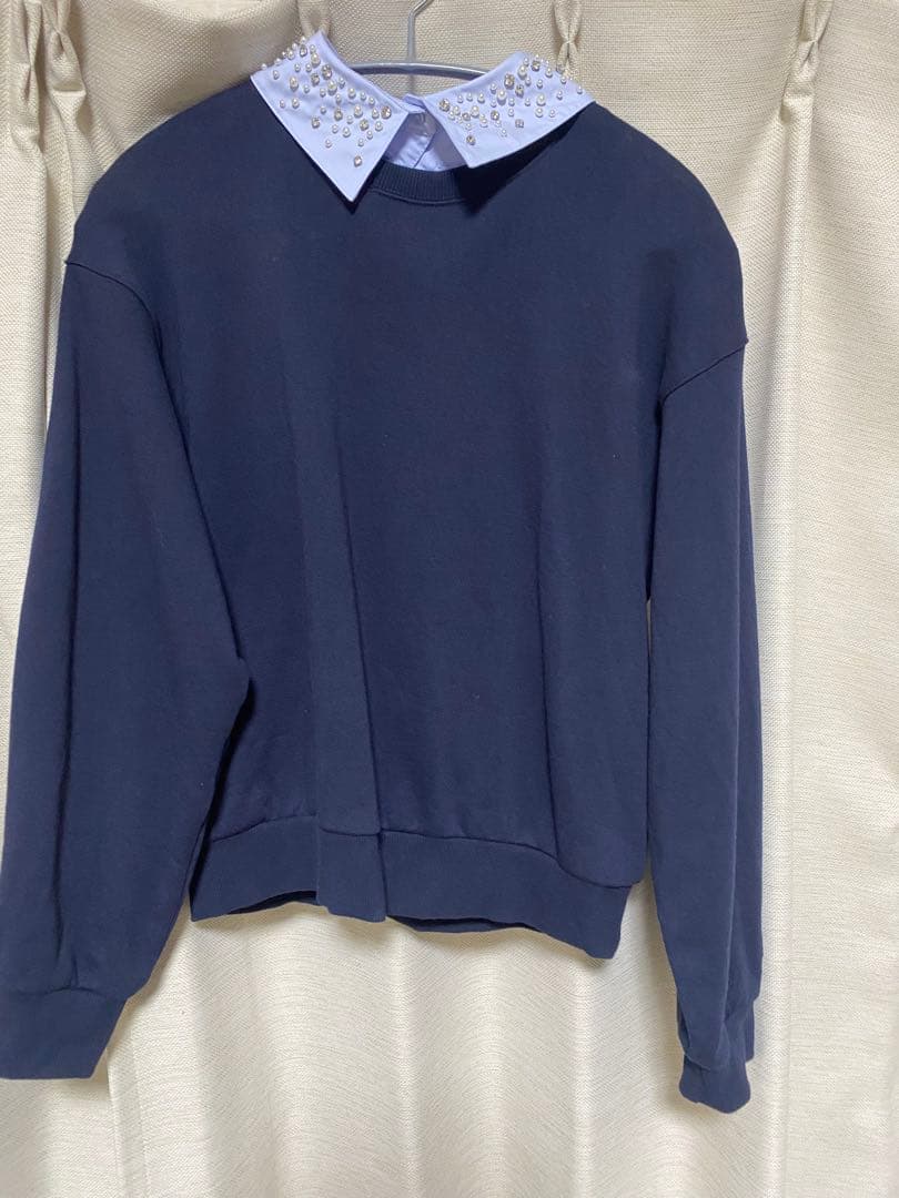 25AW SNIDEL ビジュー衿スウェット ネイビー