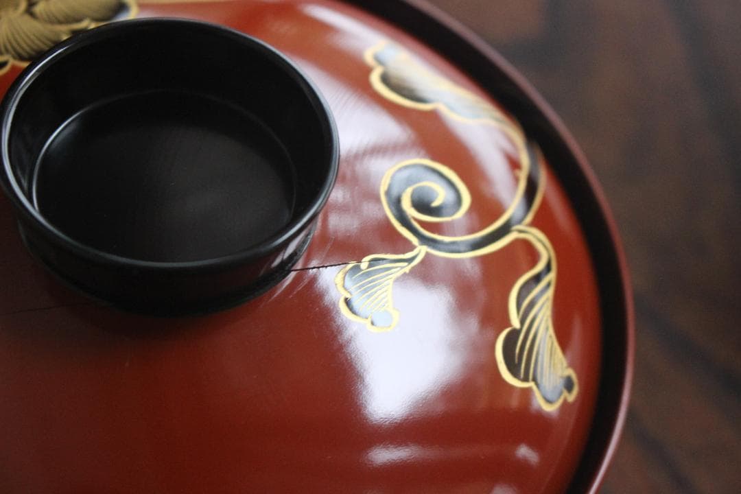 キズ有！上質朱漆に優美な牡丹沈金の映えるお椀2点（検輪島塗懐石椀蒔絵椀