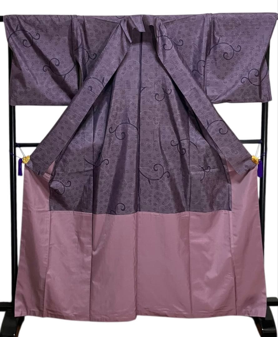 本場大島紬 経緯絣 屋久島紫いも染 窪田織物 小紋 唐花紋 証紙 イ6606