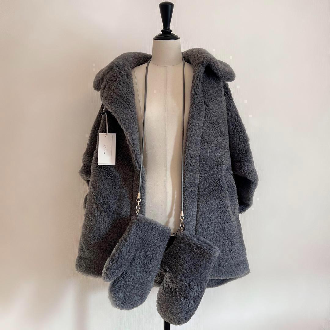 新品未使用 ベアポンチョ　アルパカ素材 グレー テディベア ケープ