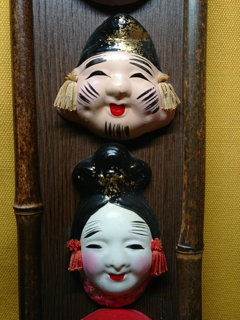 【美品】七福神　陶器　古竹　壁掛け　置物　インテリア　工芸品　美術品　A1104