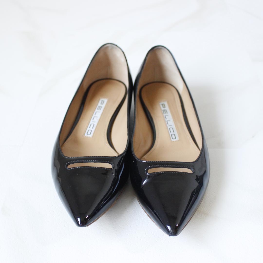 PELLICO アネッリ フラットシューズ 36 ブラック エナメル