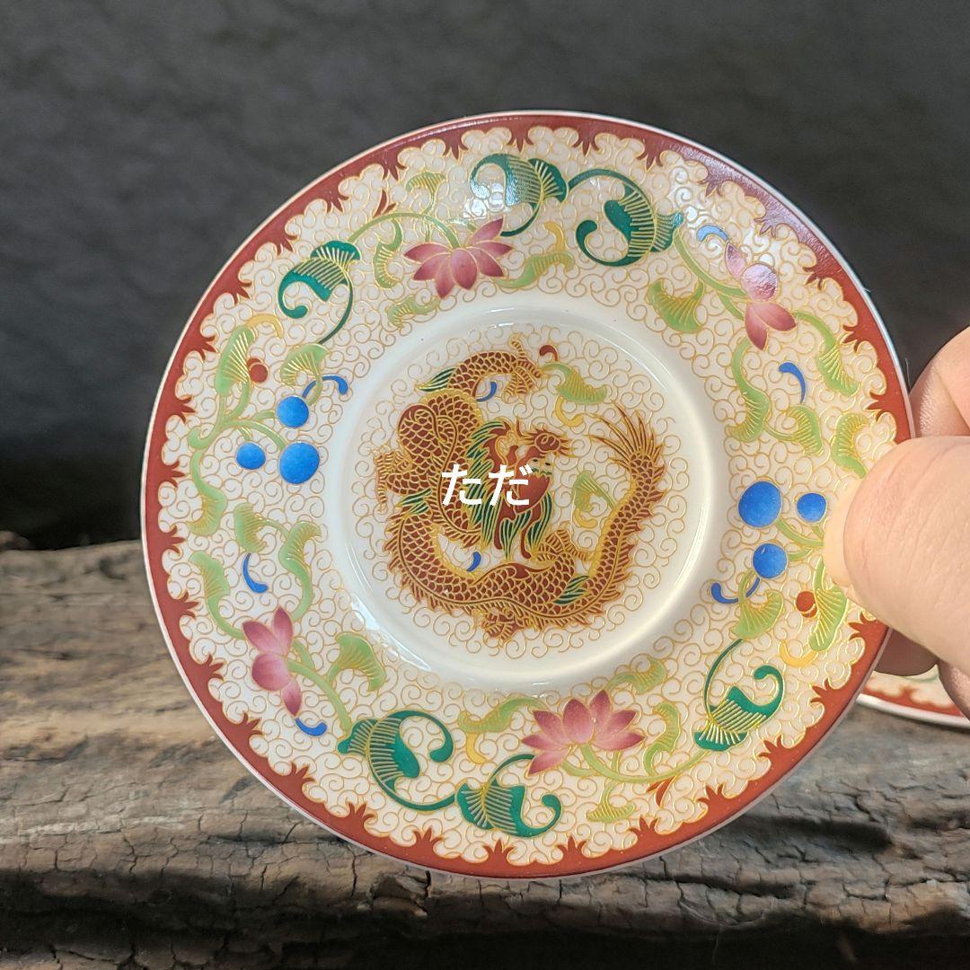 未使用品 鳳紋竜紋三才蓋碗 中国茶器 景徳鎮　蓋付き茶器 飲茶食器