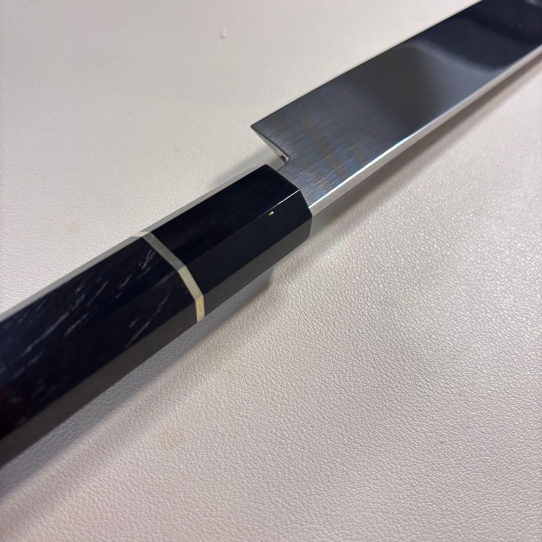 270mm 切付柳刃包丁 鏡面　黒檀黒水牛八角柄 刺身包丁 【全鋼】鞘付き