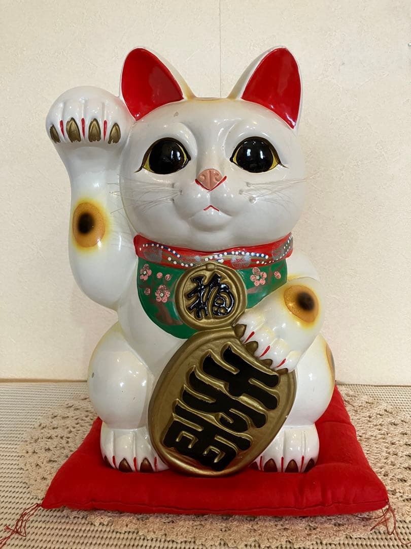 ★レトロ？縁起物【招き猫】貯金箱★【福】【千万両】★座布団付き★★