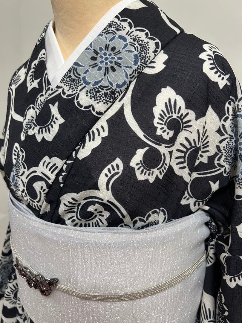 黒地の浴衣 L ゆかた ユカタ 自宅で洗えるゆかた ブラック 浴衣単品販売