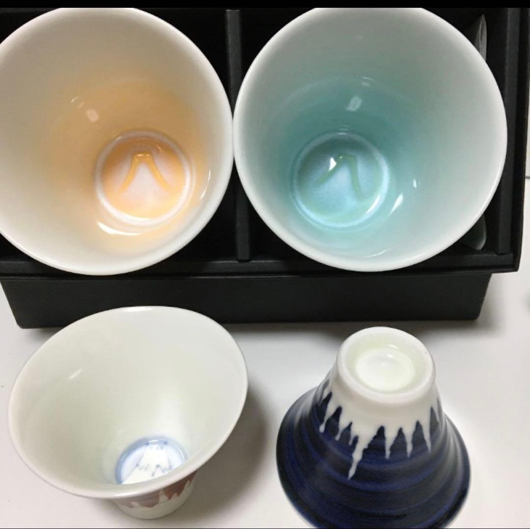 富士山　平皿＆パールペアーカップ＆ぐい呑み＆角小皿＆スマホスタンド