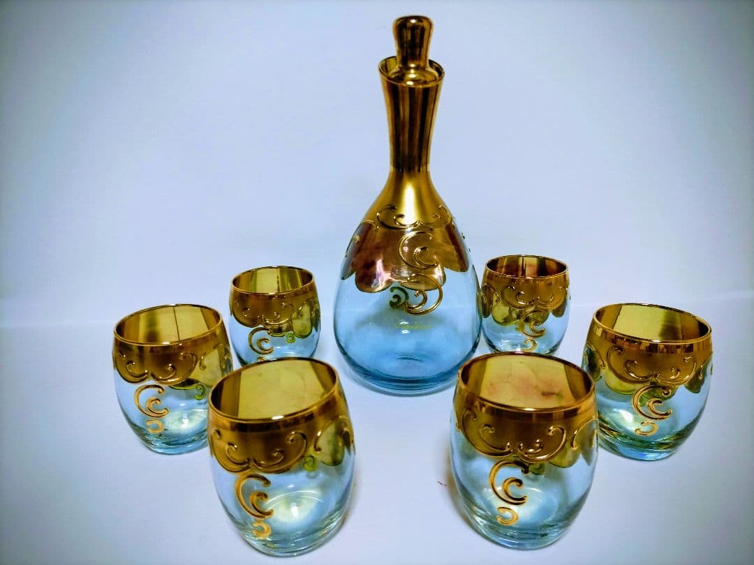 イタリアムラーノ•ベネチアングラスミラートレイ＆ベネチアングラス*水差しセット！