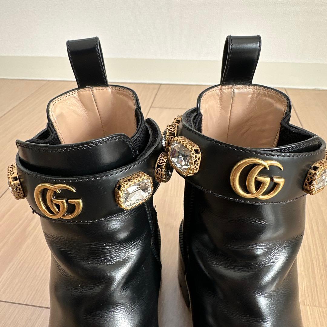GUCCI GGマーモント　レザー　サイドゴア　ビジュー　22.5cm