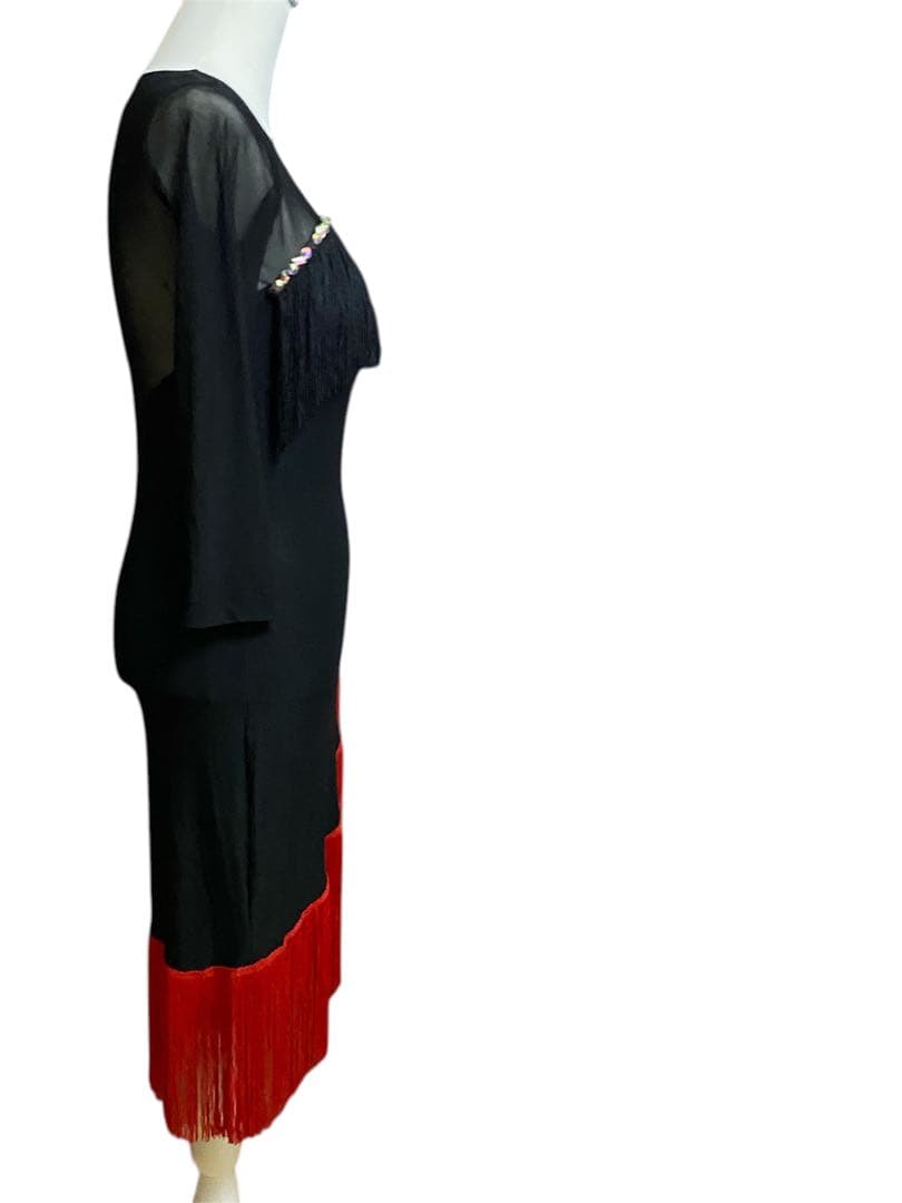 社交ダンス用ドレス 黒と赤 フリンジ