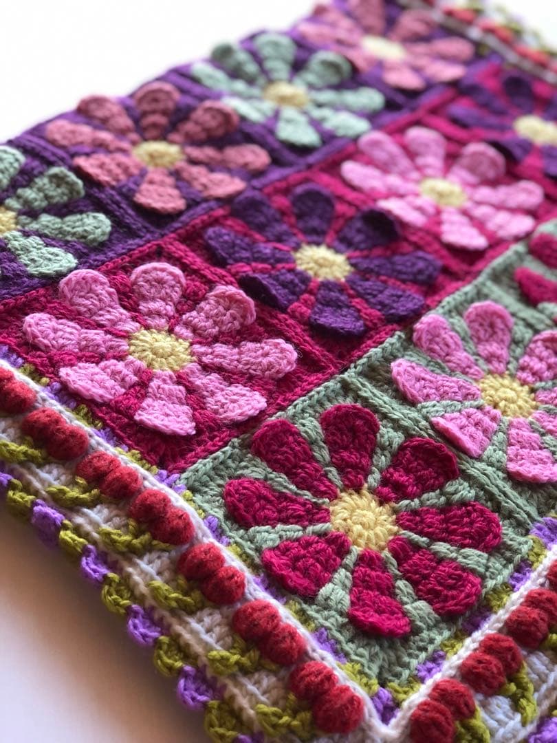 花柄かぎ針編みインテリア 編み物ブランケット