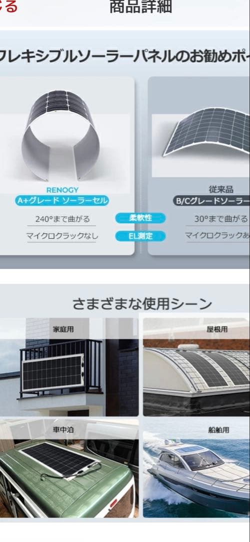 RENOGY 100W フレキシブル ソーラーパネル 12V