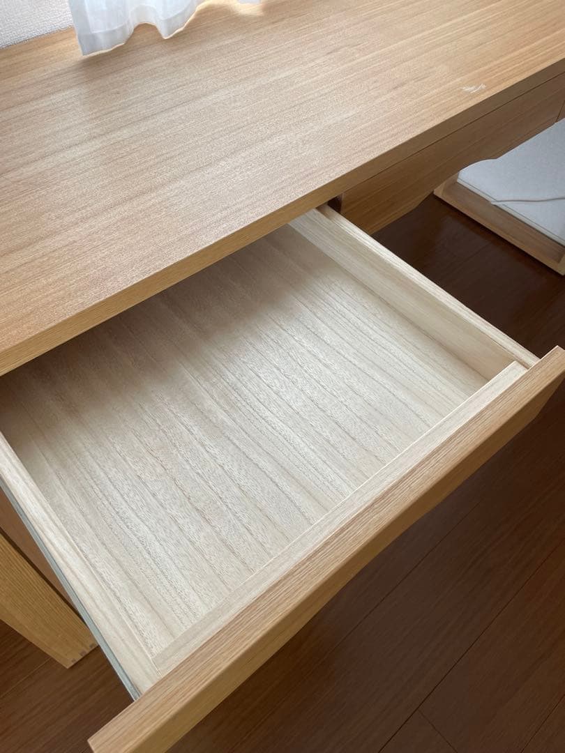 【売約済】天然木タモ突板デスク 幅150cm奥行45cm引出あり北欧風 長机